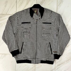 Live Mechanics Vintage Houndstooth Wool Bomber Jacket Unisex 4XL Y2K Urban